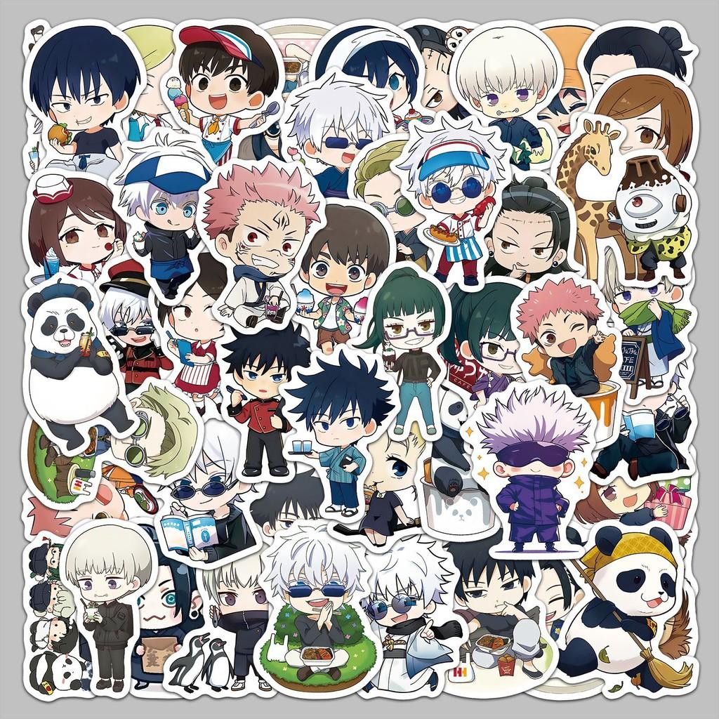 Chibi Jujutsu Kaisen Cartoon Cute Stickers (50 Pieces) - Gojo Satoru Character DIY Peripheral Decals for Journals, Tumblers