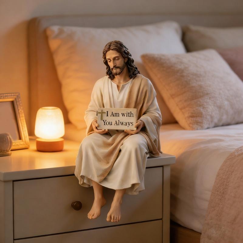 Sitting Marys/Jesuses Christ Statue with Sayings Sign Resin Desk Companion Figurines Religious Ornament Gift