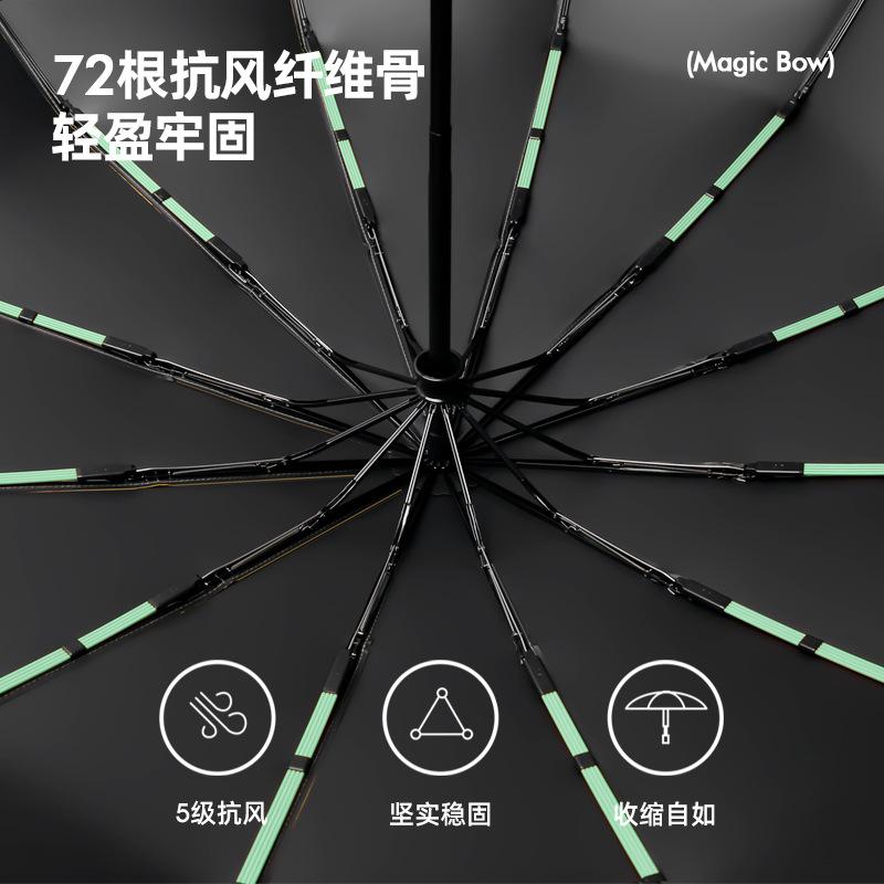 New 12-bone Three-fold Automatic Folding Umbrella Silicone Belt Men's Umbrella Simple Plain Umbrella Plus
