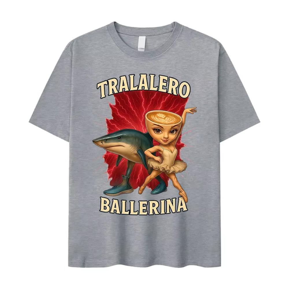 Italian Brainrot Funny Tralalero Ballerina Meme T-Shirts Summer Cute Short Sleeve T Shirt Men's Fashion Cotton Tees