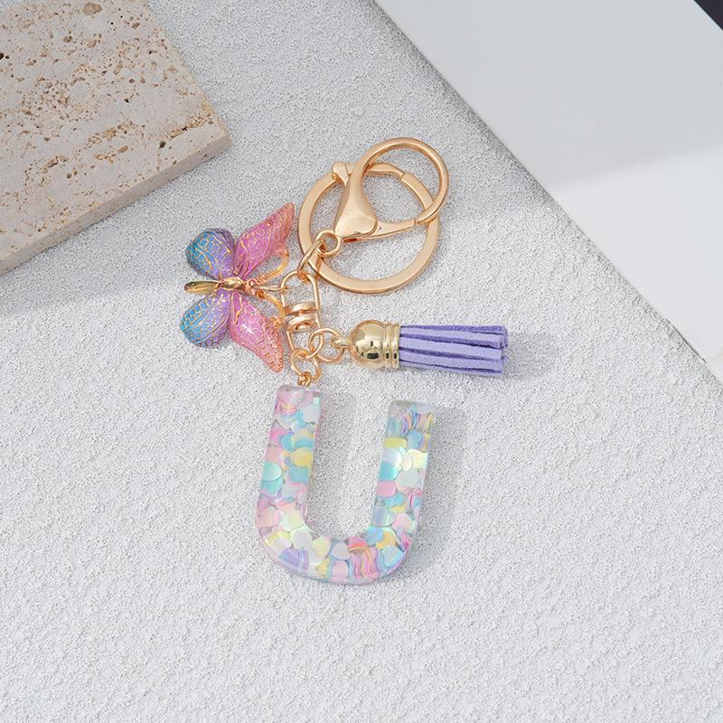 Heart & Alphabet Keychain with Butterfly and Tassel Bag Charm