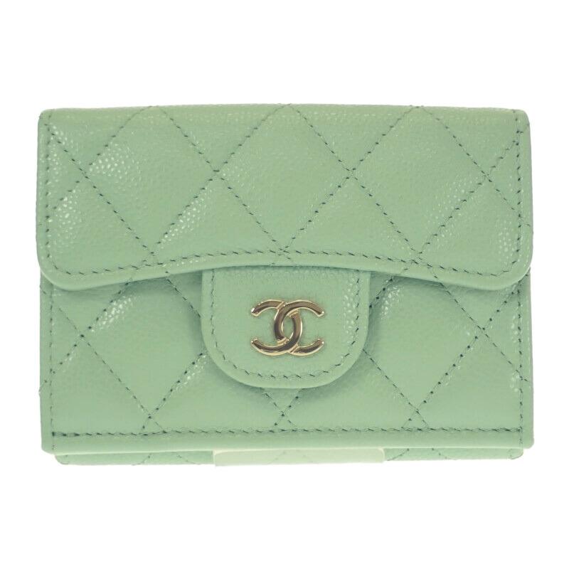 Chanel AP0230 Tri-fold Wallet Green Women