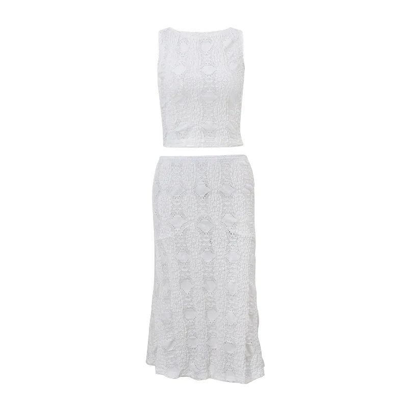 

French Crop Vest and Skirt Suit French style Navel Vest Top Sexy Skirt for Women WHITE L