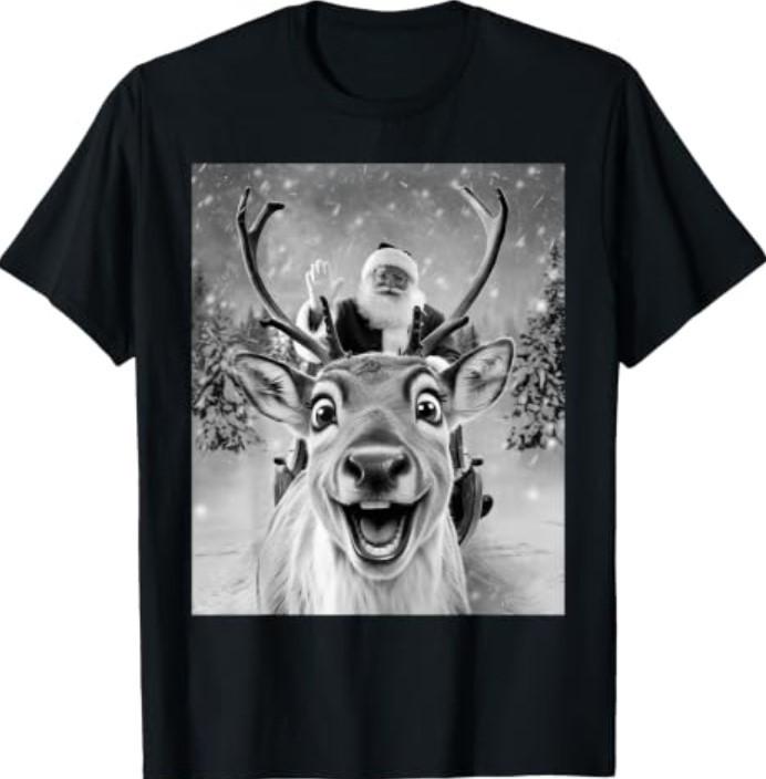 Funny Reindeer Selfie Santa T-Shirt