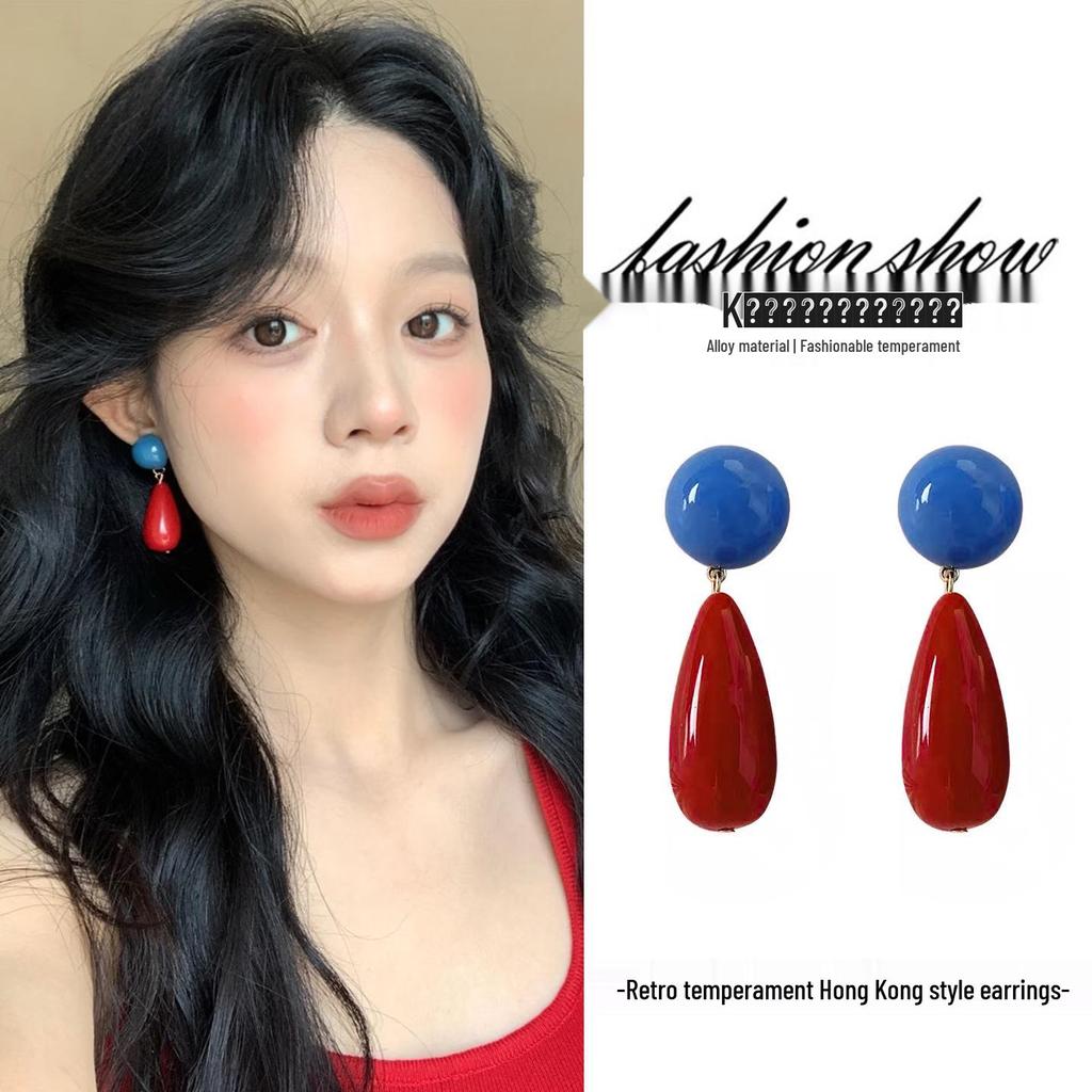 2025 New Retro Hong Kong Style Colorful Earrings: Luxury, High-End Studs, Exaggerated Fashion for Women