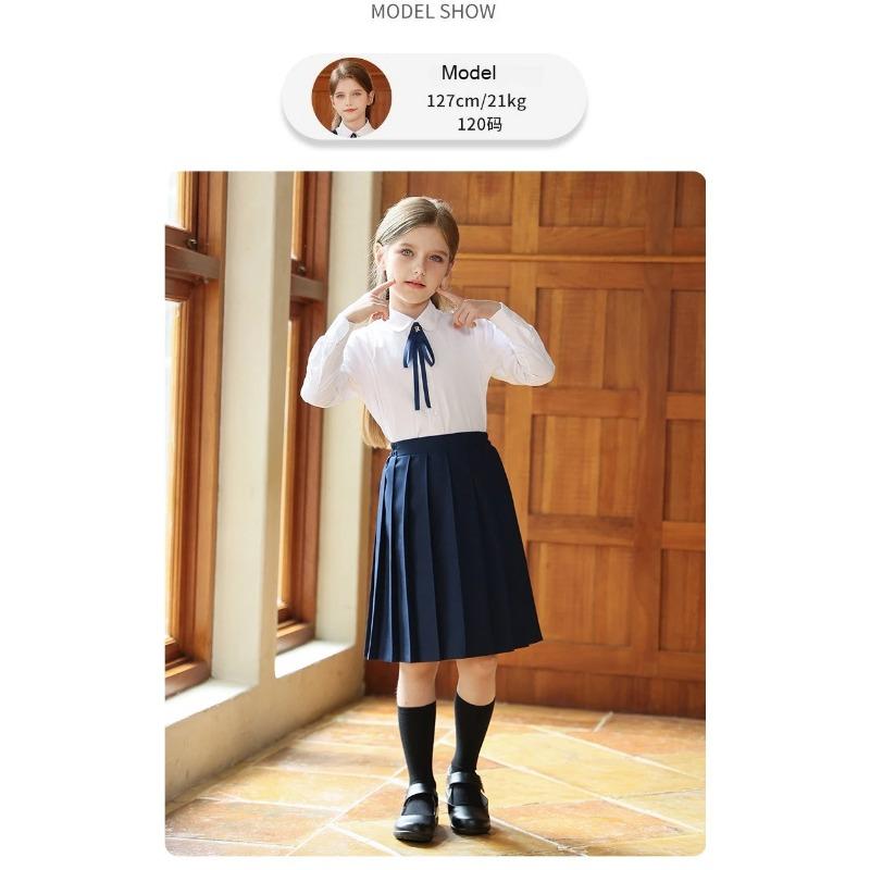 Anti-wrinkle Kids Girls Pleated Skirt Solid Color Midi Length Preppy Style Versatile Casual School Skirt for Girls Daily Wear