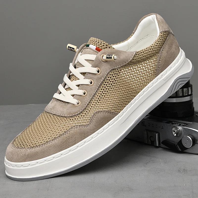 Summer Microfiber Hollow Flat Sole Board Shoes for Men Outdoor Lace Up Men's Sport Shoes Trendy Casual Men's Casual Board Shoes