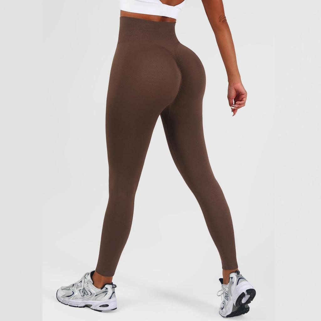 Women's High-Waist Seamless Slim-Fit Peach-Enhancing Fitness Leggings with Separate Waistband for Cycling.