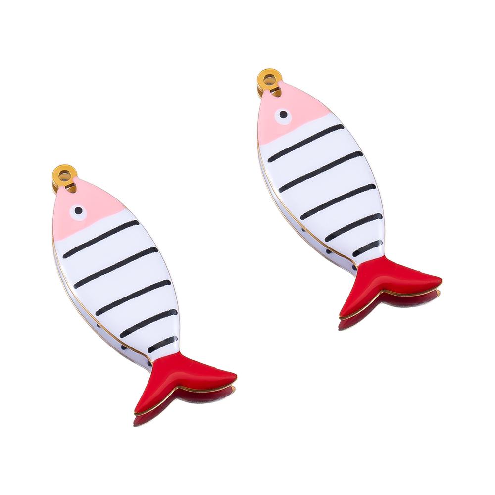 2pcs 6pcs Stainless Steel Enamel Stripe Fish Red Fish Tail Charms Animal Pendant Base for DIY Earring Necklace Jewelry Findings