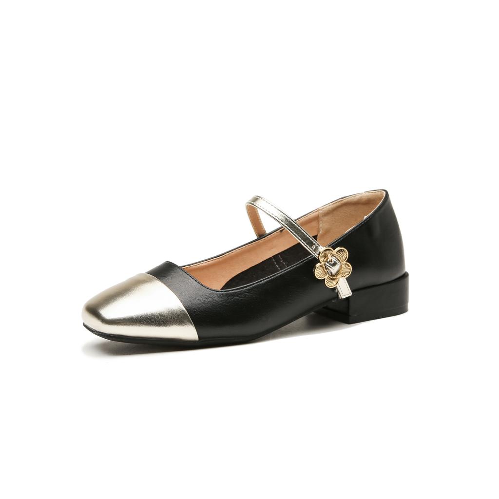 Xiaoxiangfeng Einzelne Schuhe Damen Sommer Vielseitige Kleine Lederschuhe Spätabend Wind Farbabstimmung Leichter Mund Dicker Absatz Mary Jane Schuhe