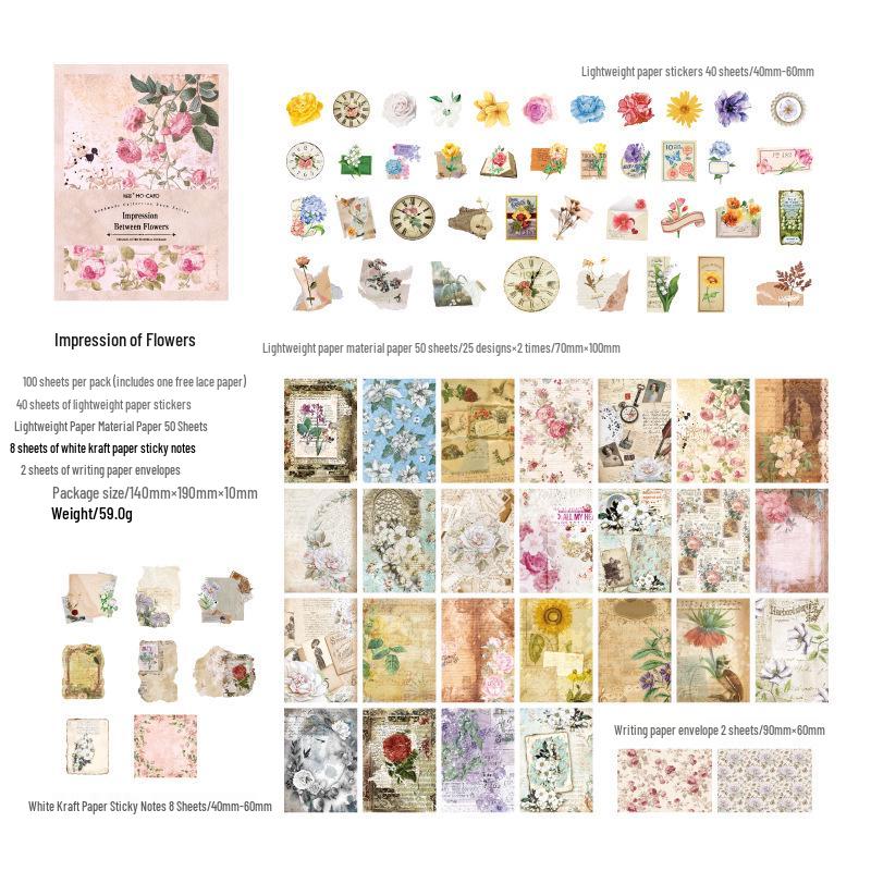 Mò Mò Handmade Retro Sticker Set: 100 Sheets of Vintage Plants & Butterflies for Journals & Collages