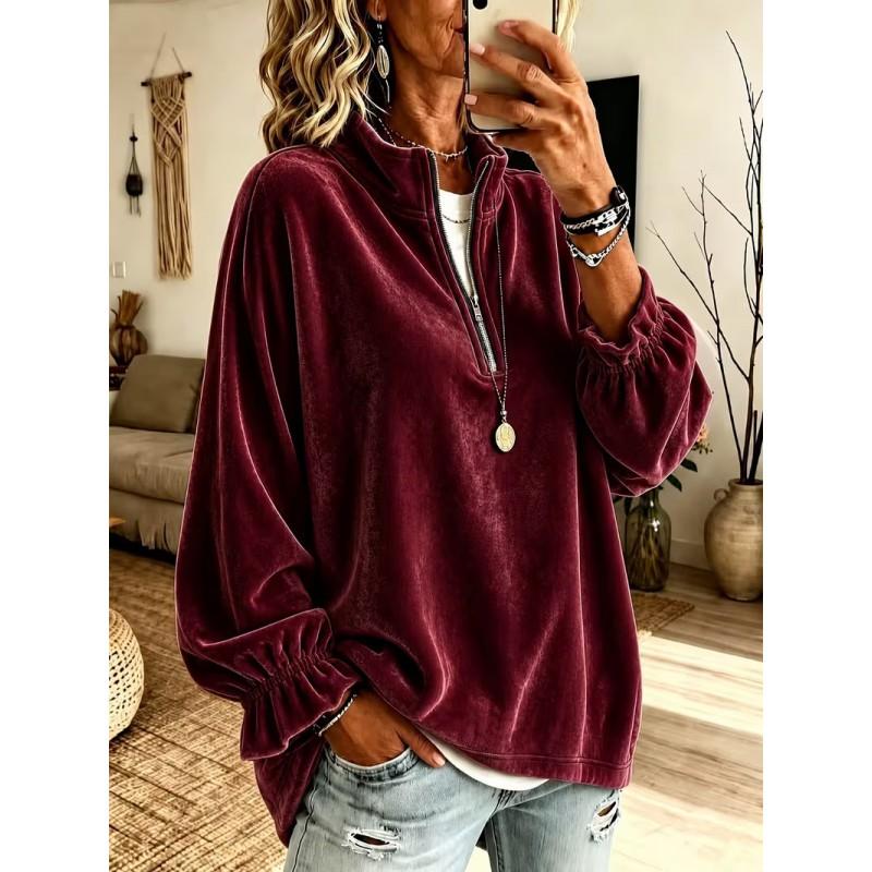 Womens 2026 Loose Fit Zipper Collar Hoodless Sweatshirt In Casual Korean Style With Irregular Hem