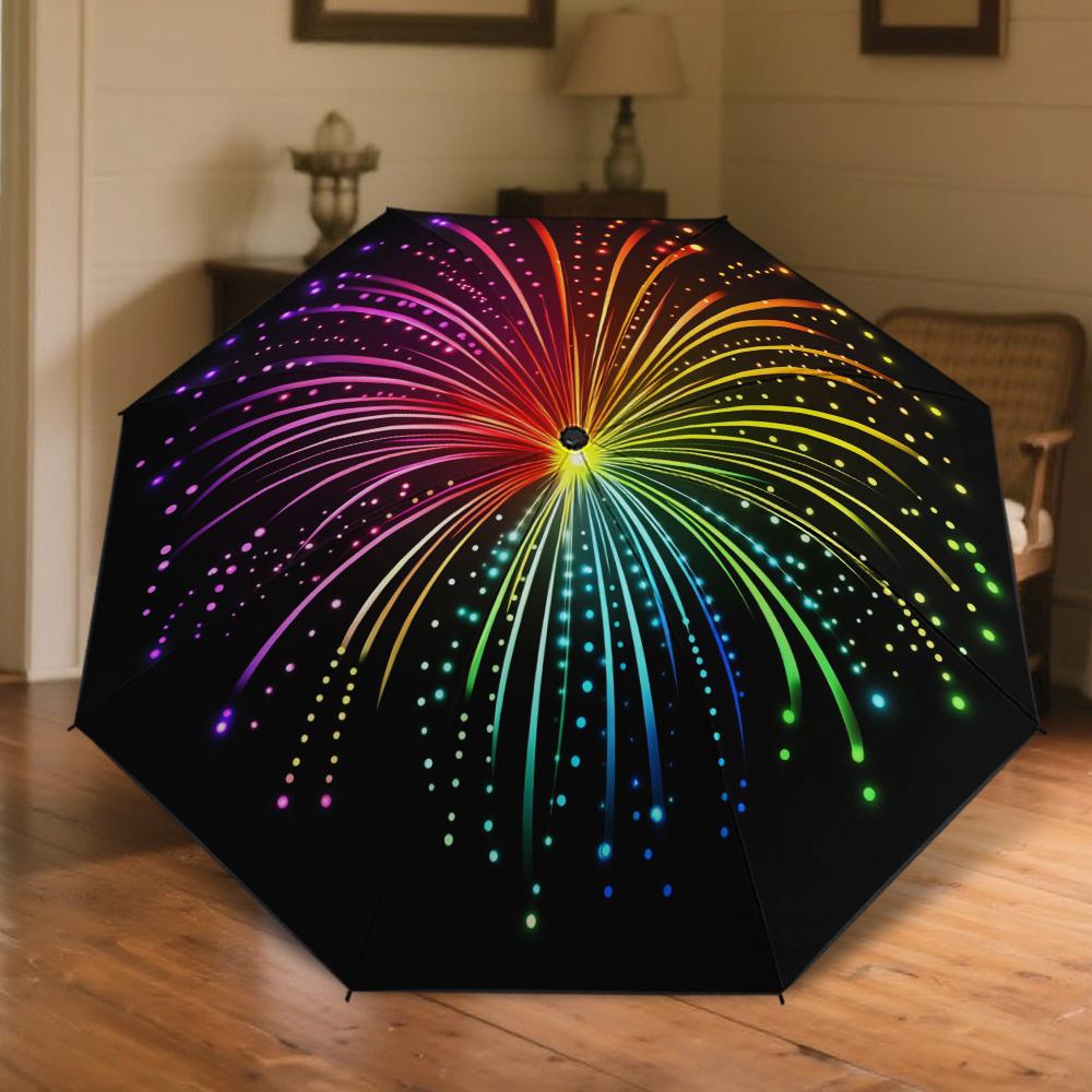 

1pc Automatic Open/Close Umbrella with Self-Opening & Color-Changing Fireworks Burst (Rainbow/) - Auto-Close Button, 8-Rib Com (as the picture,Iron&8K)