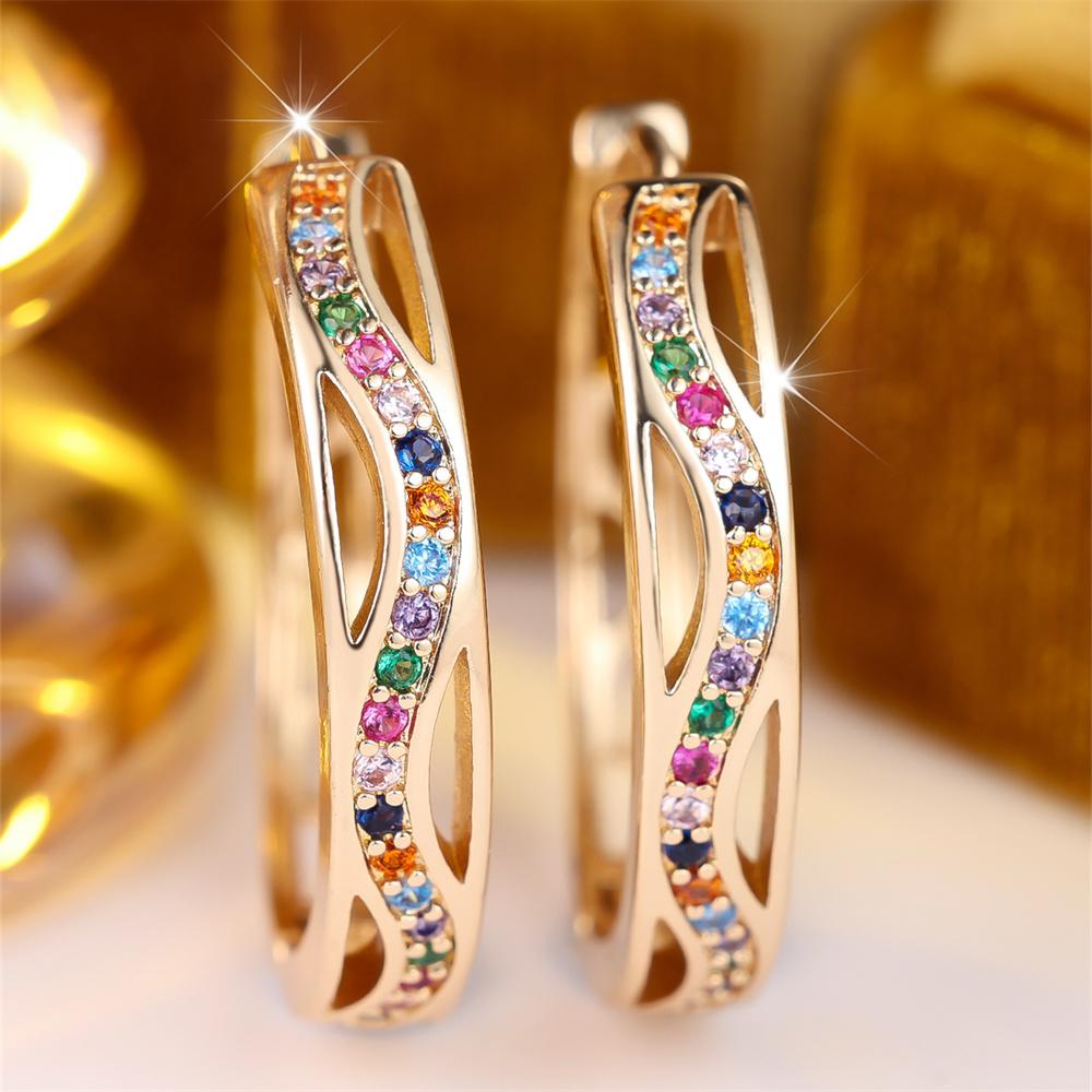 Multicolor Crystal Rainbow Zircon Hollow Tiny Hoop Earrings For Women Charm Gold Color Ear Buckle Wedding Jewelry Versatile Gift