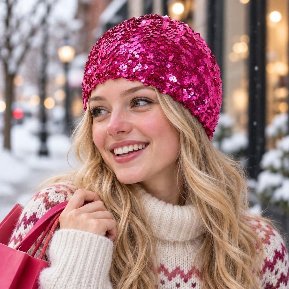 Sparkly Sequin Sparkly Beanie Hat Shiny Finish Glitter Beanie Hat New Year Celebration