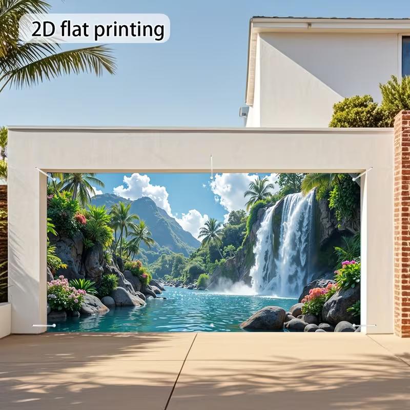 

2D Exotic Paradise Waterfall Studio Background with Palm Trees and Turquoise River 47.2x31.5inch/120*80cm