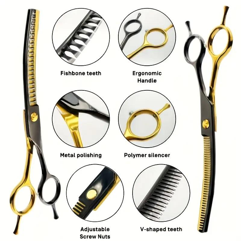 Professional 7-Inch Curved Chunkers Shears for Pet Grooming - Premium Stainless Steel Scissors, Lightweight Design for Cat