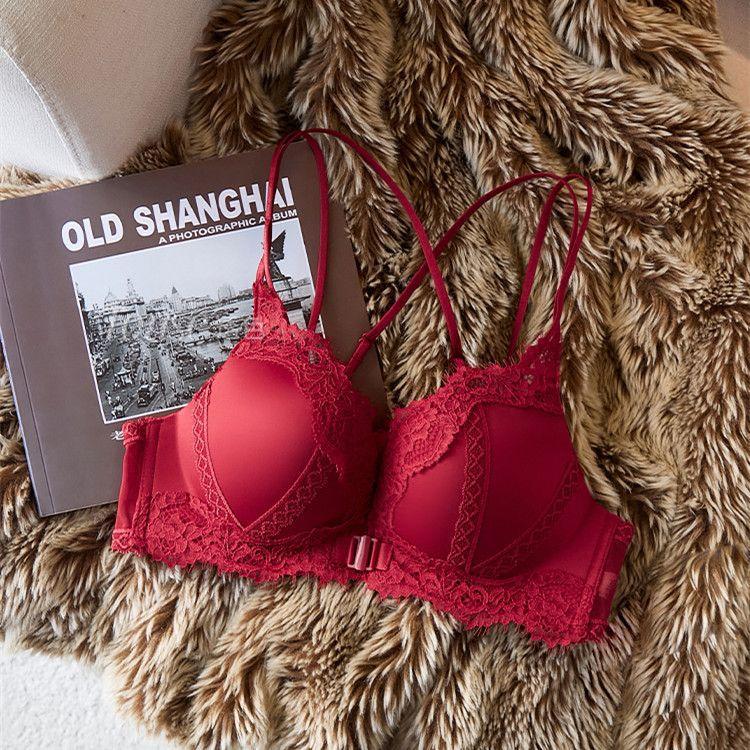 Front buckle small chest gathering women's underwear set new anti-sagging breast sexy leopard print back bra