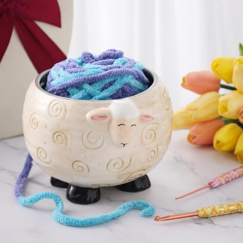 Ciotola per Filati in Ceramica a Forma di Pecora Portacimbali di Lana per Lavori a Maglia Uncinetto Organizzatore per Cucito Domestico Decorazione