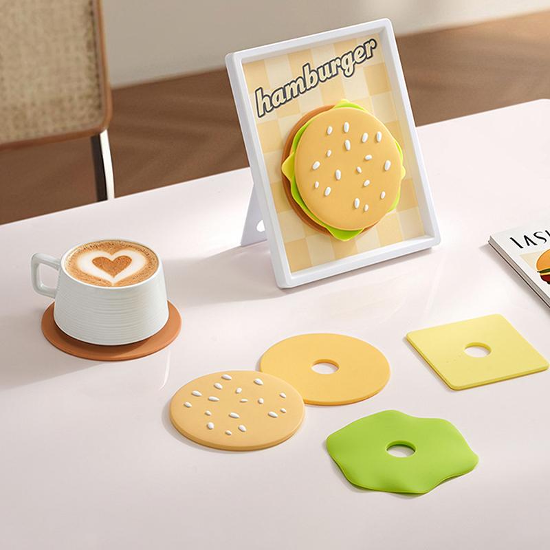 

5Pcs/Set Burger Shape Coaster Creative Cup Pad Silicone Insulation Mat Mug Holder Kitchen Dining Bar Table Decorations Kids Gift A2