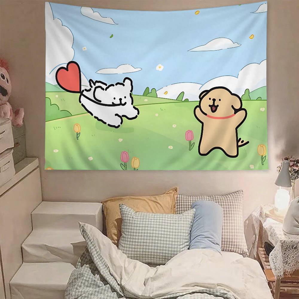 Cute Line Puppy Tapestry Wall Hanging Tapestry Art Deco Blanket Curtain Hanging At Home Bedroom Living Room Decor