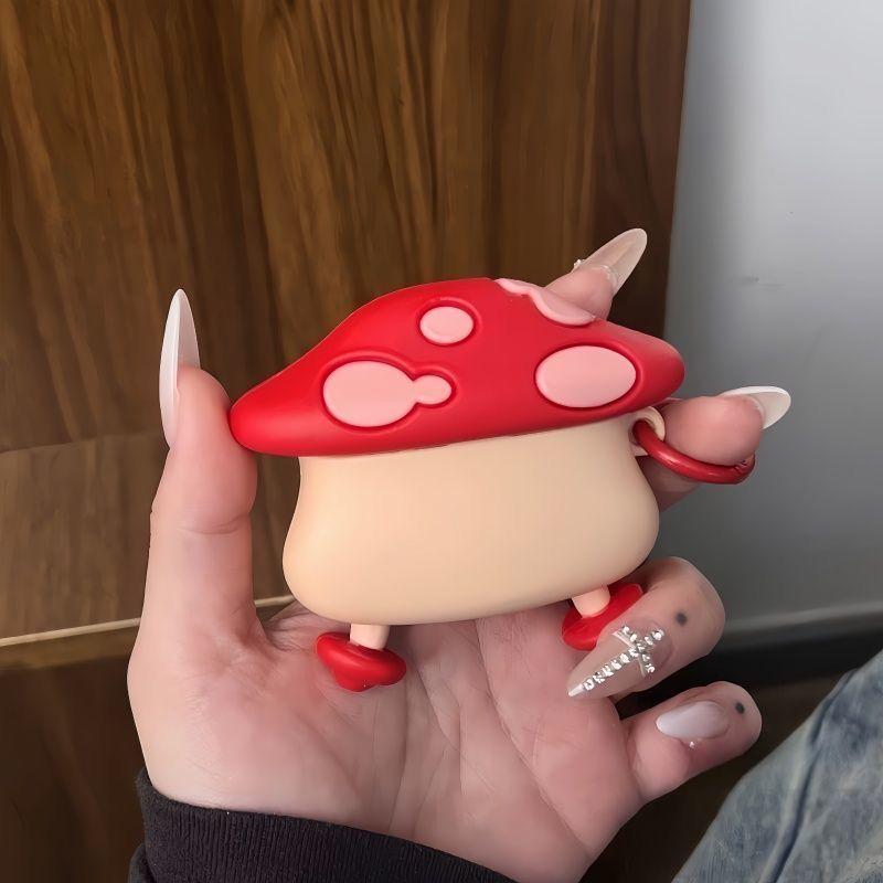 

Bluetooth Earbuds Case 1/2 Generation Silicone Soft Case Airpodspro Second Generation Drop-Resistant Box Fifth Generation Fun 7 Generation Fashion AirPods 4 Universal Mushroom with feet + red ring