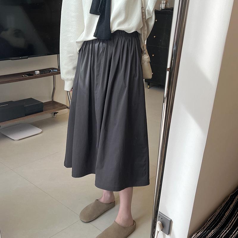

Elastic waist pleated skirt spring and summer new temperament thin elegant a-word umbrella skirt half body medium and long small white skirt L темно-сірий