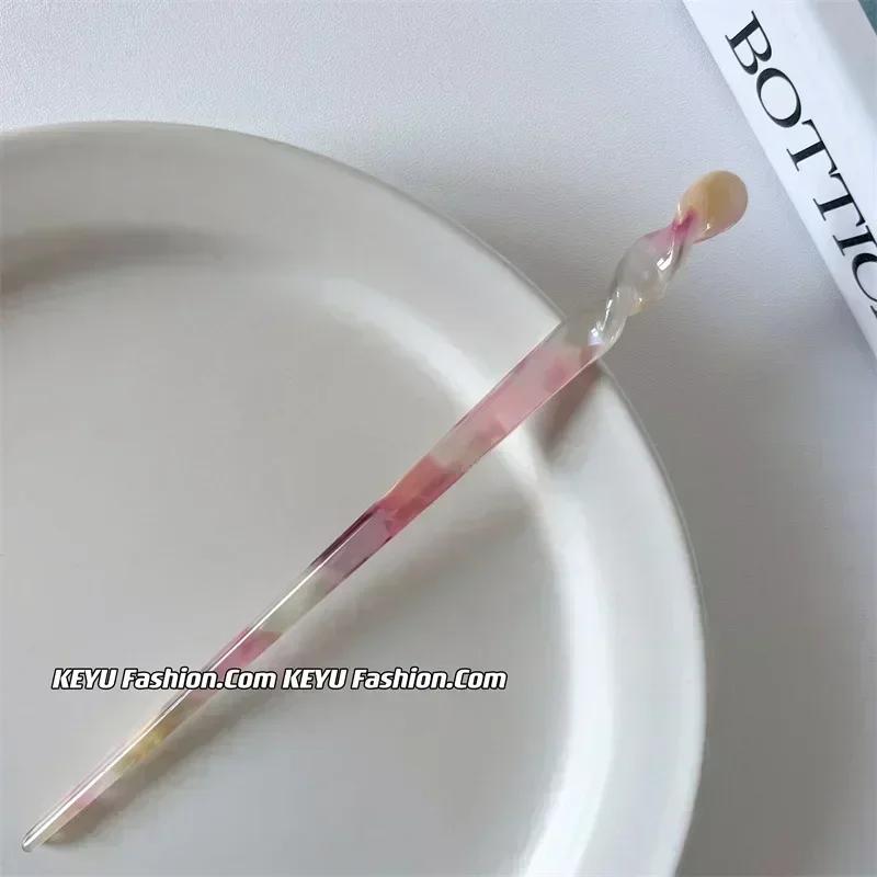 Vintage Acetate Hair Sticks Set Multi-Color Twisted Hairpins for Bun Updo Elegant French Hair Accessories for Women