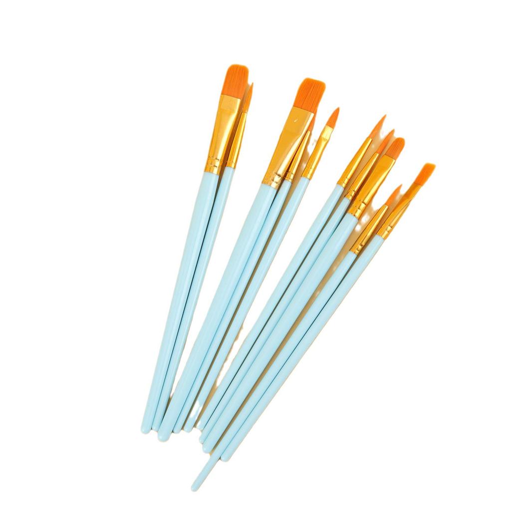 10-Piece Pearlescent Plastic Handle Oil Painting Brush Set for Watercolor and Fine Arts