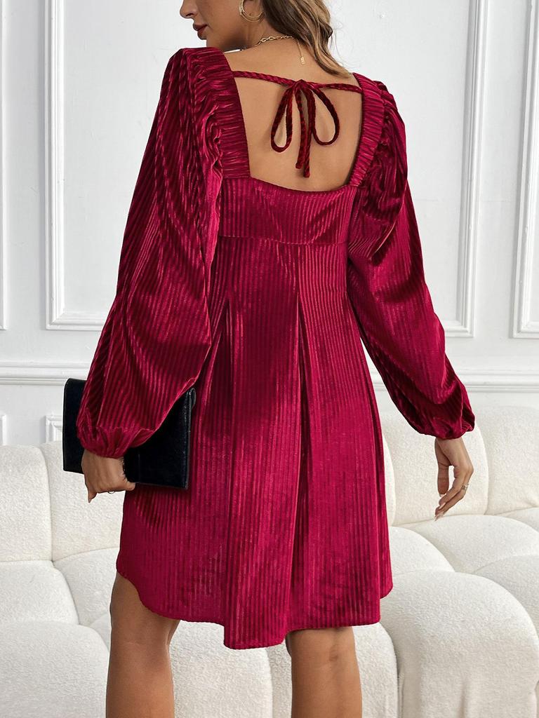 Elegant Spring Velvet Square Neck Backless Dress for Women