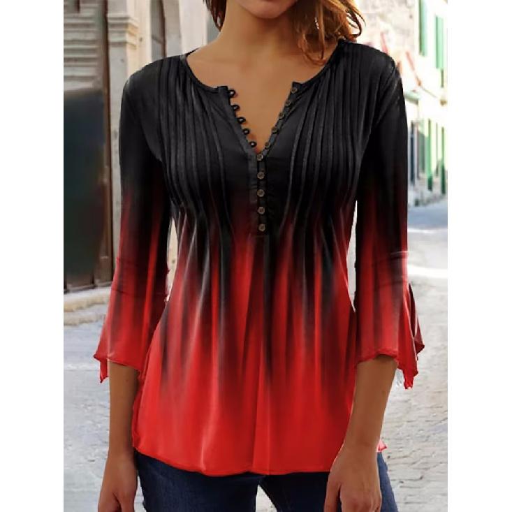 Sommer Damen V-Ausschnitt T-Shirt Street Trend Knopfleiste Halbarm Oberteil Locker Lässig V-Ausschnitt Kurzarm Modekleidung