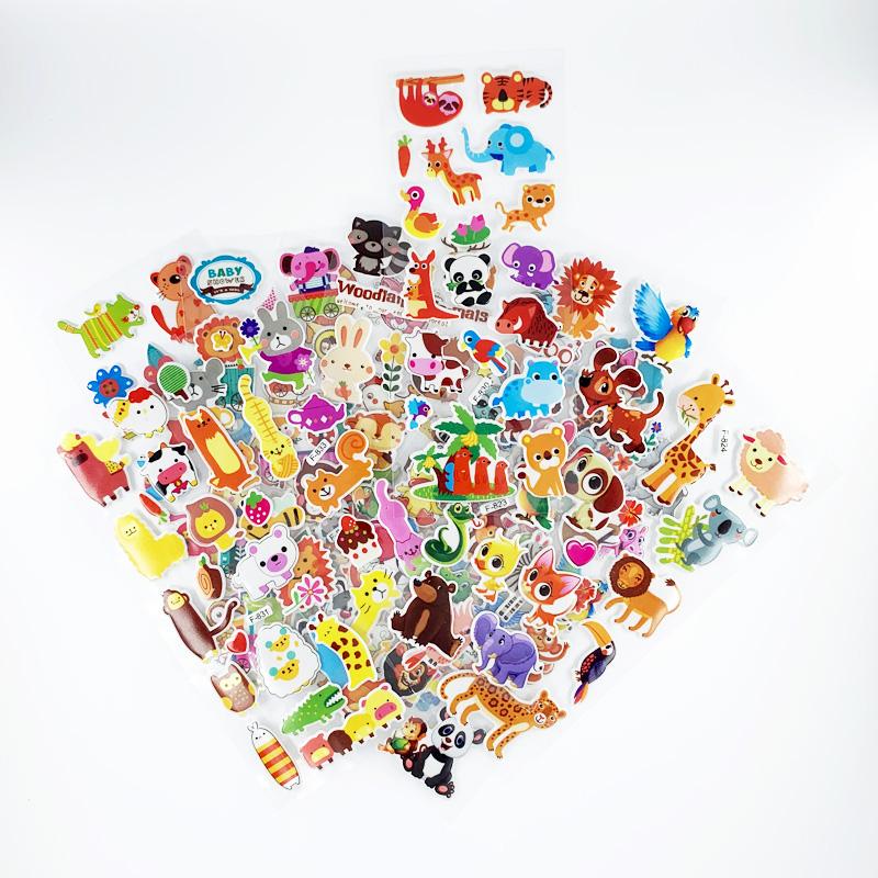 12 Sheets/Pack Kids Stickers 3D Puffy Bulk Cartoon Zoo Animal / Fruits Various Scrapbooking Stickers for Girl Boy Birthday Gift