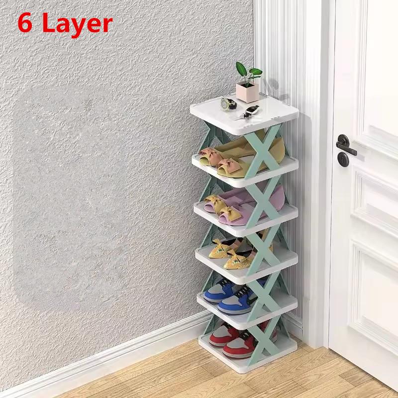

6-ярусные обувные стойки Органайзер для хранения Съемные обувные стойки Экономит место Семейная бытовая стойка Простая узкая обувная полка Цветной шкаф синий
