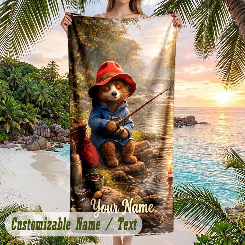 Paddington Beach Towel, Personalized Custom Text, Quick Dry Soft Large Towel For Swimming Pool Travel