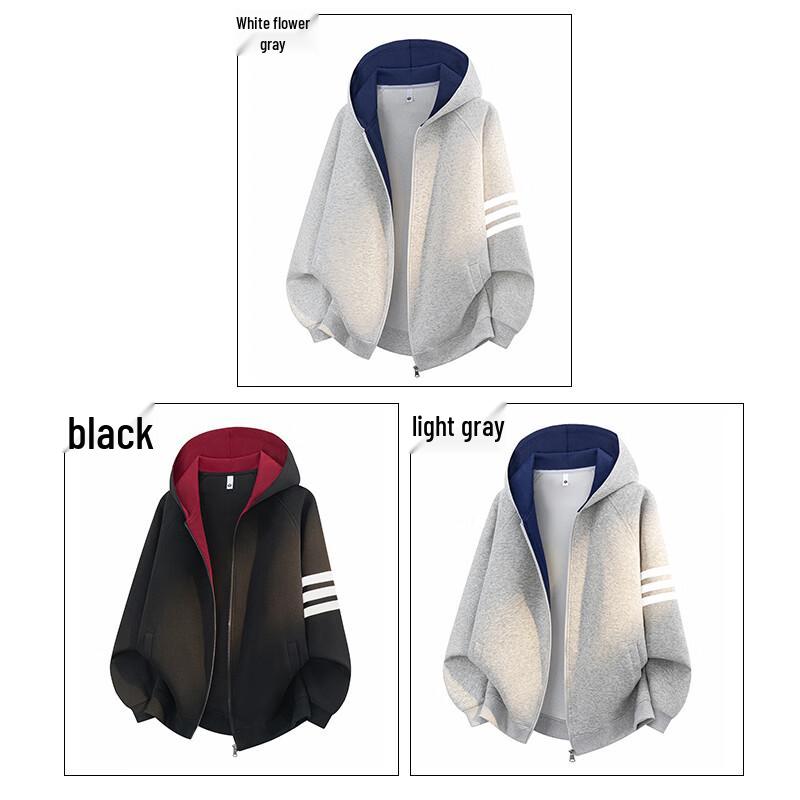 ROMON Unisex Streetwear Color-Block Zip-Up Hoodie
