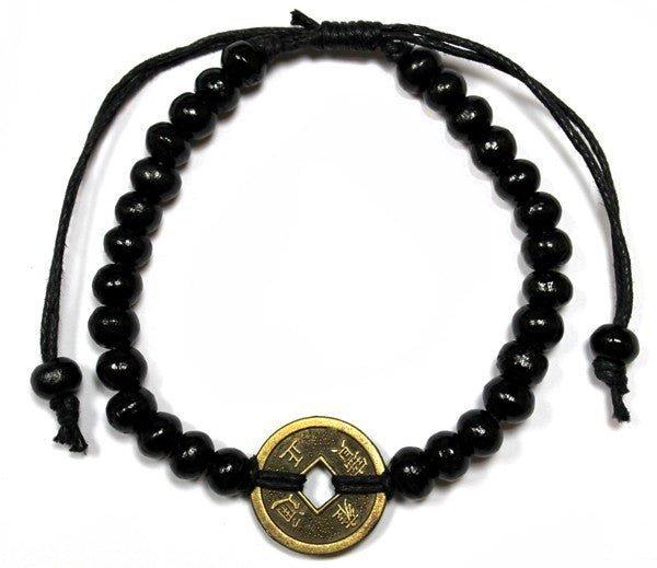 Feng Shui Good Luck Bracelet Black Chinese Coins