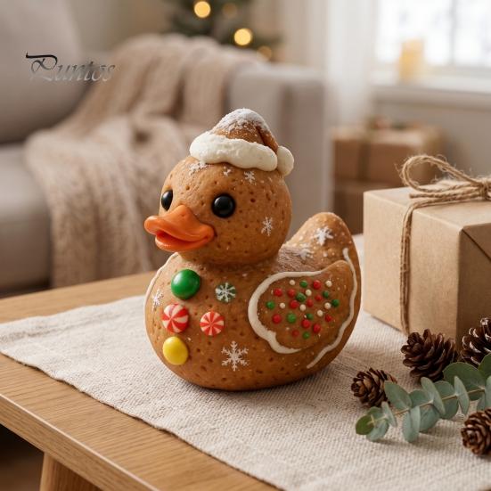 Kersthuisje Ornamentenset Kerst Eend Beeldje, Hars Beeldhouwwerk voor Decoratie, Leuke Micro Landschap Accessoires Desktop Ornamenten met Feestelijke Elementen