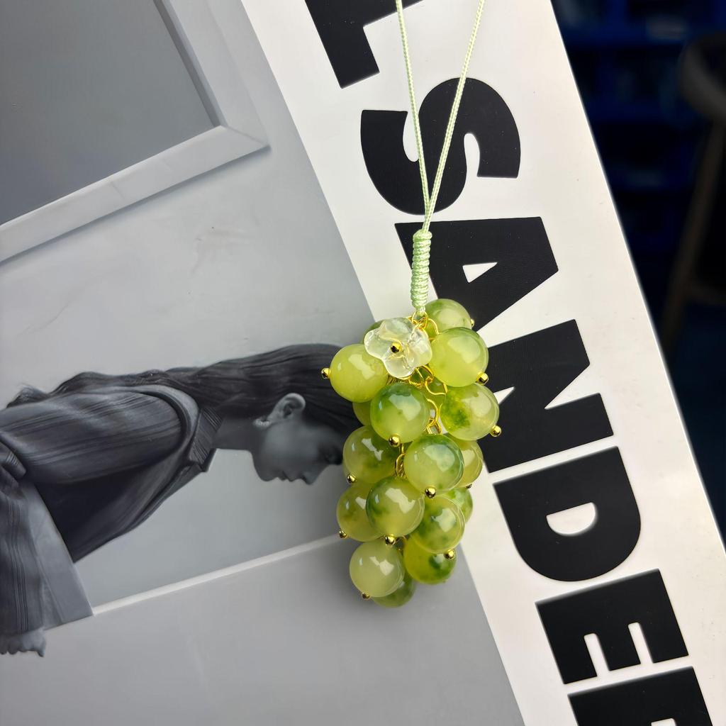 Step by Step Chalcedony Keychain Pendant: Summer Red & Green Grapes Beads Jewelry Bag Charm