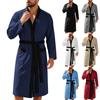 Bata Casual de Loungewear para Hombre de Longitud Larga en Sarga Suave con Cinturón Sólido, Ribetes y Bolsillos para el Hogar o las Vacaciones