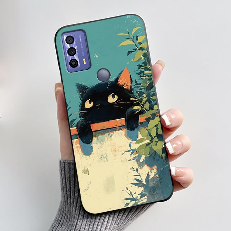 Phone Funda For TCL 20B 20Y 20E Case Aesthetic Cute Cat Astronaut Black Soft Silicone TPU Capa for TCL 20E 20Y 20B Back Cover