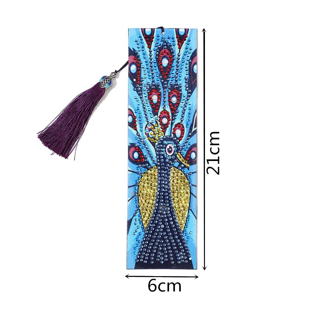 R-M035-052 Spot Crystal Peacock Leather Bookmark DIY 5D Diamond Painting Bookmark