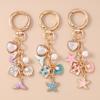 Summer Beach Mermaid Shell Starfish Keychain Women Girls Pearl Love Heart Key Ring Pendants for Handbag Decor DIY Jewelry Gifts