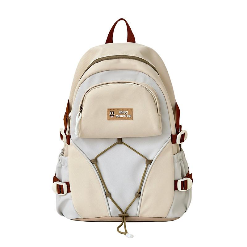 Unisex Nylon Smiling Face Pattern School Bag Featuring Breathable Back System And Colorful Letter Pattern хаки