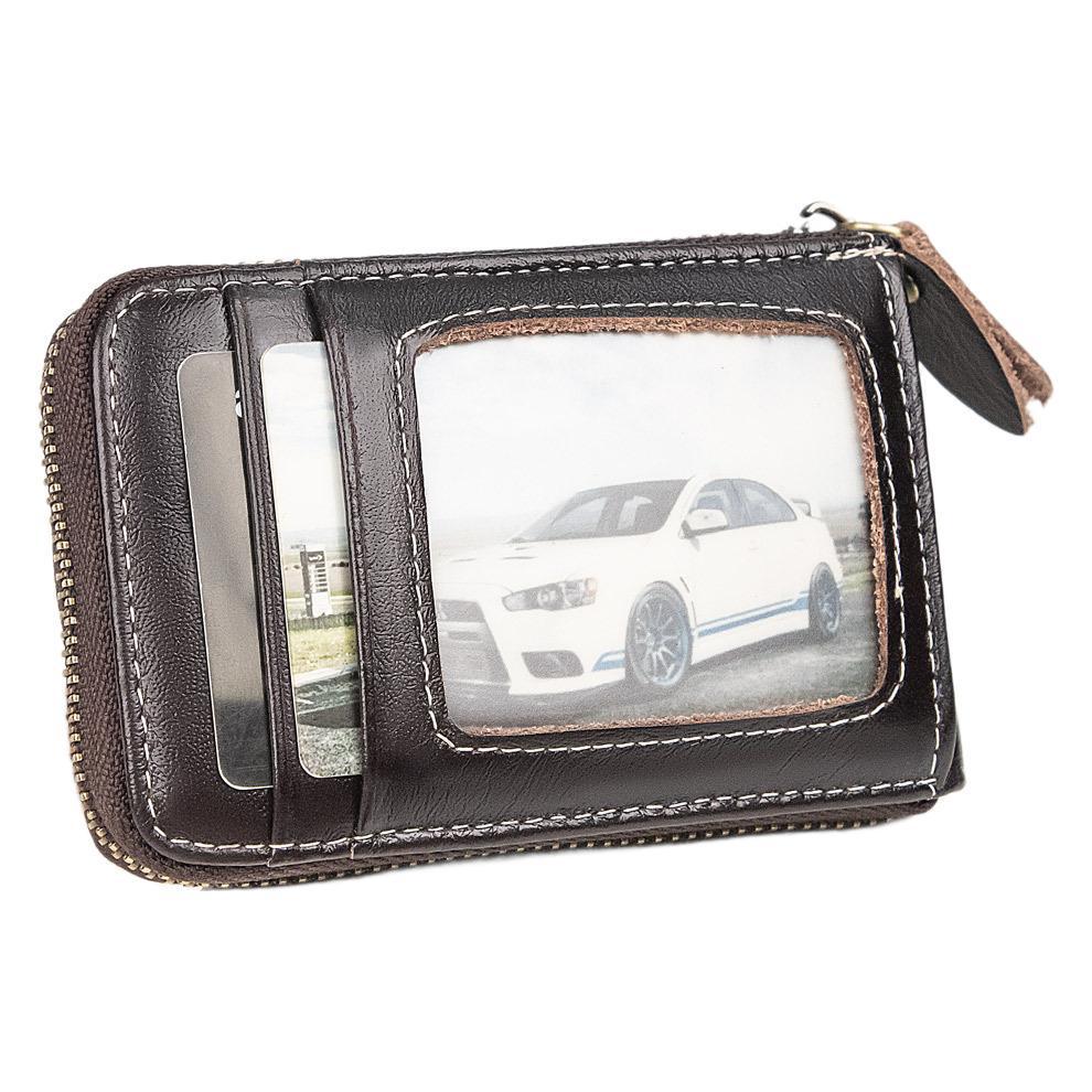 Jiameida Herren Retro Leder Schlüssel- und Münzbeutel mit Reißverschluss - Großes Fassungsvermögen Kartenhalter