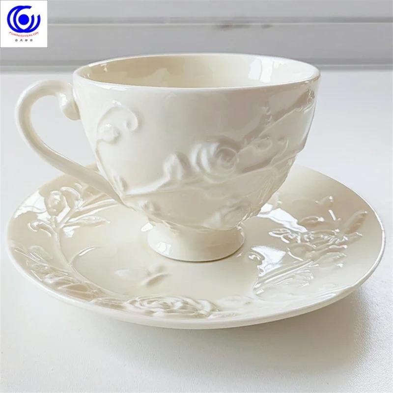 Embossed rose and saucer set ins style high value coffee flower tea exquisite afternoon tea cup Mug