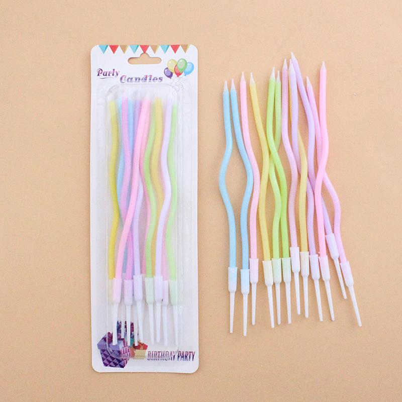 New Colorful Birthday Curve Cake Candles Creative Party 12 Pcs Suction Card Packed Pink Blue Curved Candles