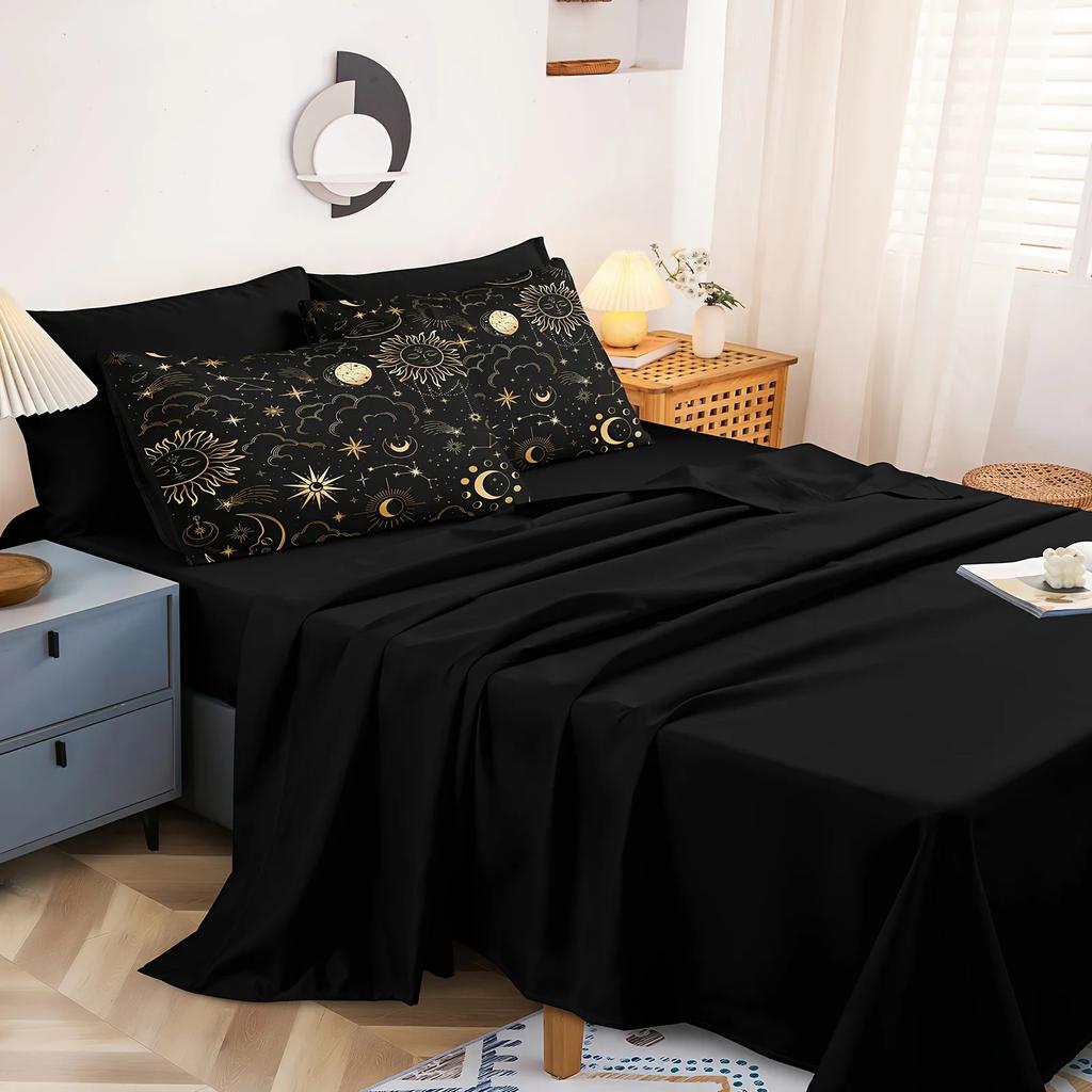 Black Golden Bedding Set Sun and Moon 3D Print Large Bag Bedding Set Posy Bedding Set Mandela Quilt Cover 100% Soft Microfiber