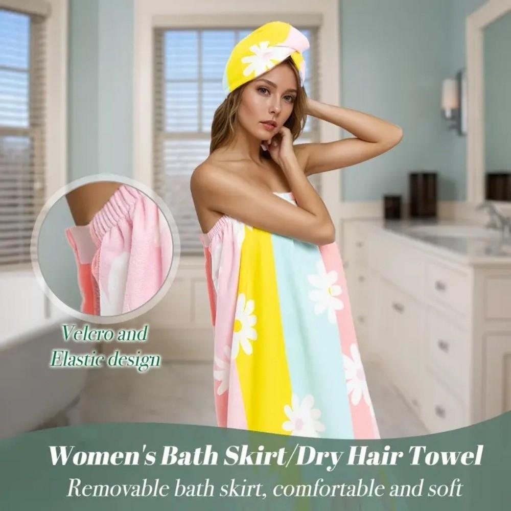 Soft Women Shower Towel Dress Breathable Beach Towel Bath Skirt and Hair Wrap Set  Fitness