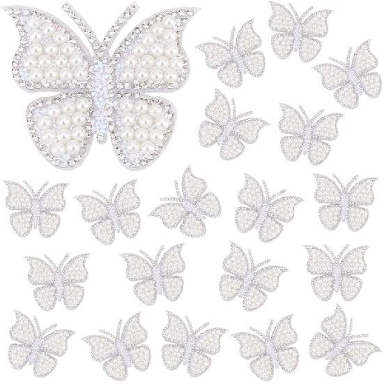 AHANDMAKER 20Pcs Butterfly Rhinestone Patches, Sew on Beaded Butterflies Appliques Pearl Clothing Repair Decoration Patches Animals Appliques for DIY 55x50mm