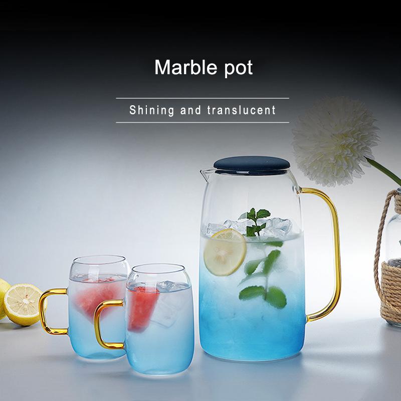 Cold Glass Water Bottle Jar Kettle Transparent Large Capacity Coffee Pot with Handle Gradient Color Marble Home Teapot Pitchers